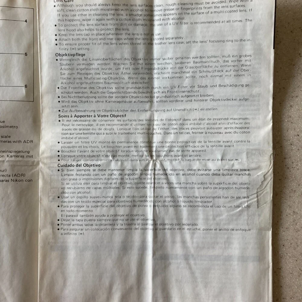 Vintage Nikon Series E 28mm f/2.8 Instruction Sheet
